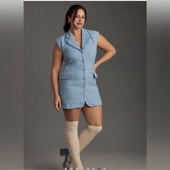 Anthropologie Maeve Sleeveless Tweed Blazer Mini Dress NEW Plus Size 18W in Blue - Picture 4 of 13
